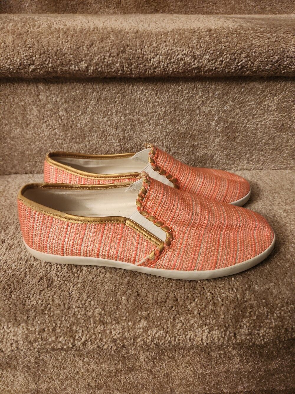 Jack Rogers Coral Orange & Gold Slip-on Shoes Size 9